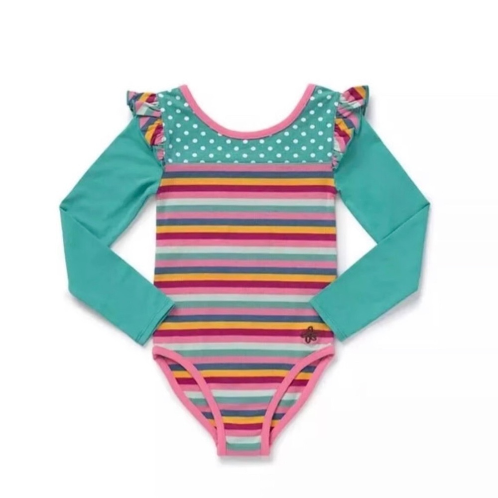 Matilda Jane Girls 8 “Moments With You” Teal Green/Multi-Color Stripes Bodysuit